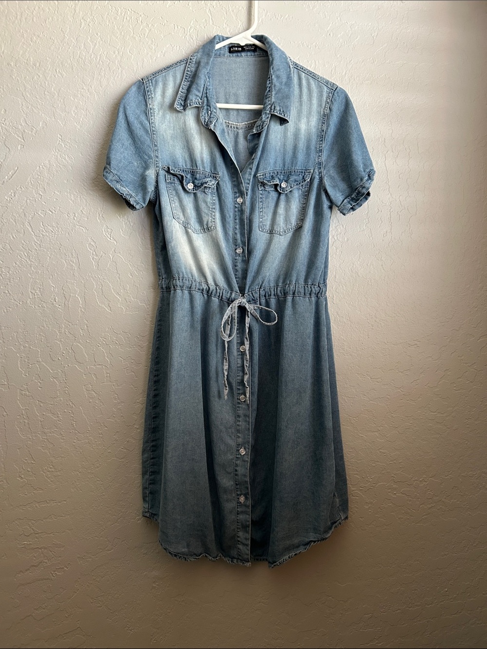 SHEIN Light Blue Short Sleeve Denim Midi Shirt Dress - Medium - Picture 2 of 6